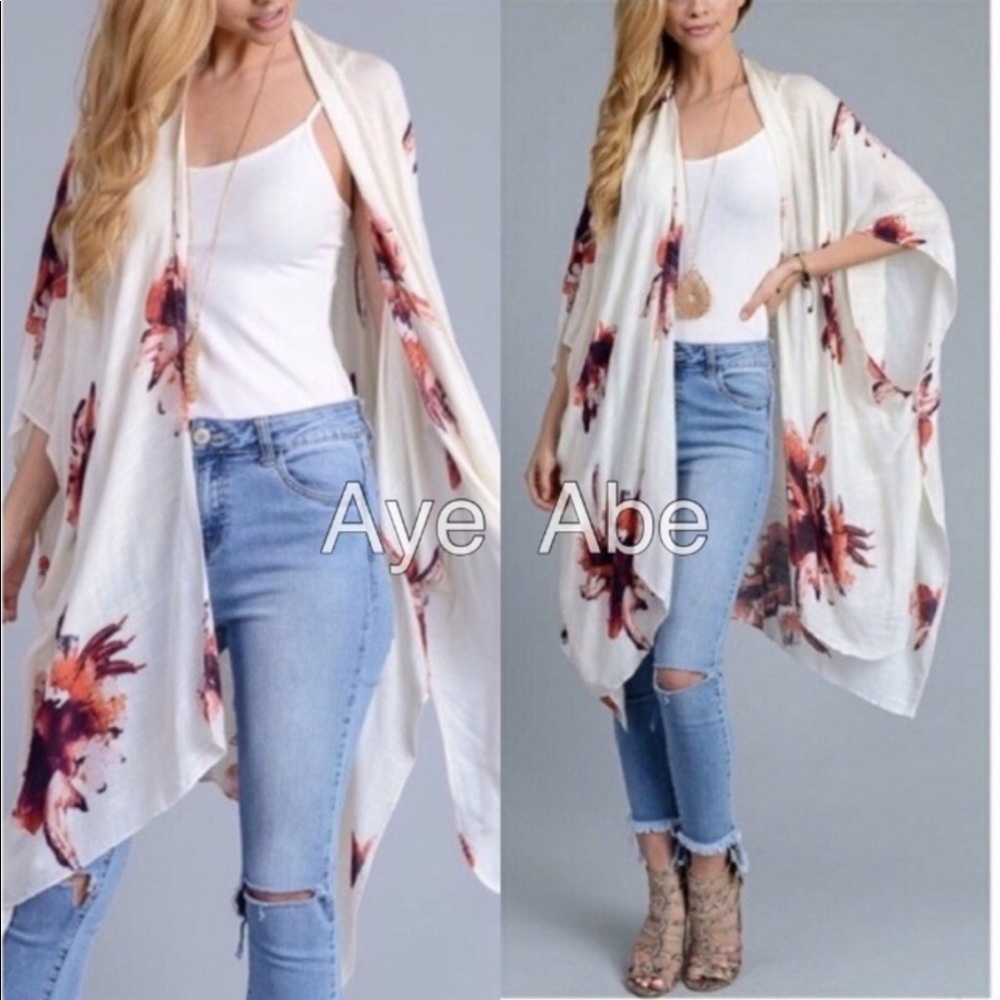 Floral Print Kimono Wrap Scarf Cover Up Beach - Picture 3 of 5